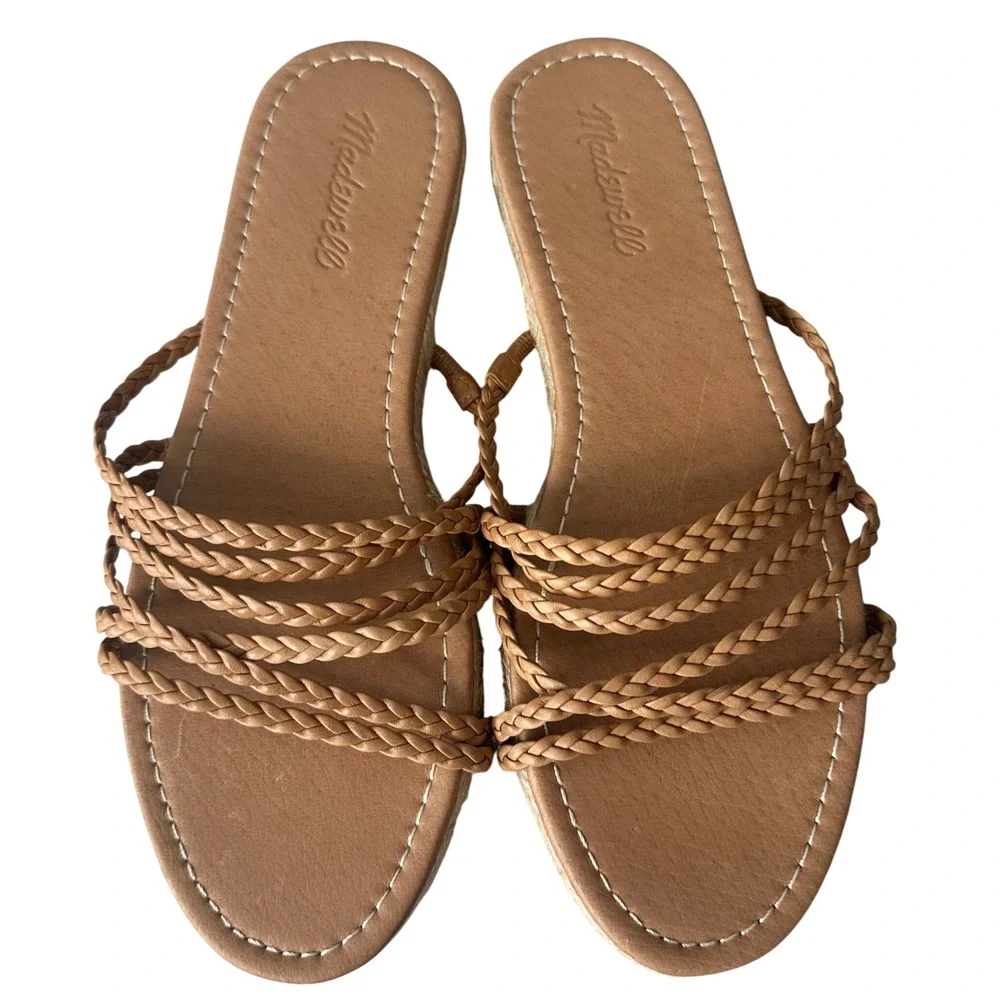 Madewell Espadrille Sandals Braided‎ Straps Tan Leather Slides Size 8